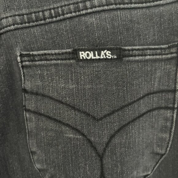 ROLLA'S Jeans Eastcoast Crop Flare Hi-Rise Black Denim Raw Hem - Picture 3 of 7